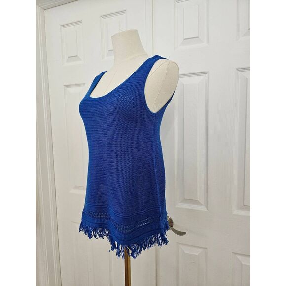 Lilly Pulitzer Womens Lapis Blue Luca Fringe Hem Crochet Tank Top Size XS - Picture 3 of 5